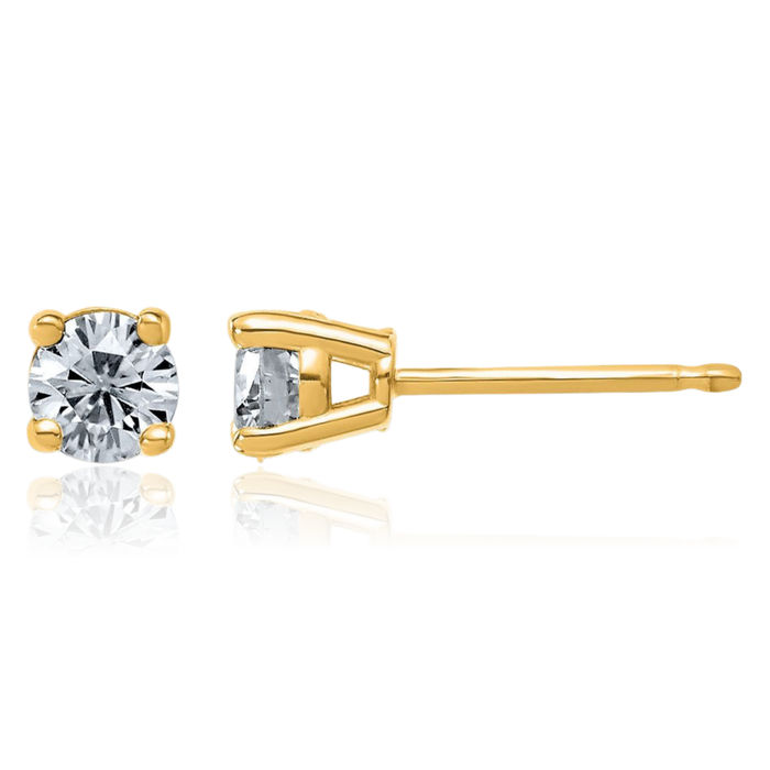 14K Solid Yellow Gold 4mm Round Solitaire Moissanite Stud Earrings