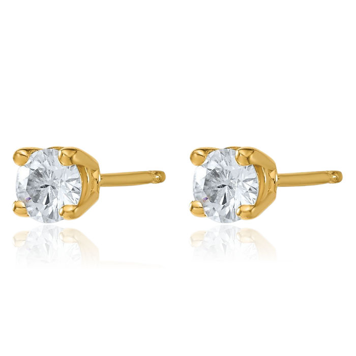 14K Solid Yellow Gold 4mm Round Solitaire Moissanite Stud Earrings