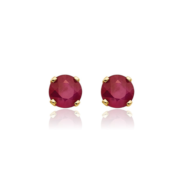 14K Solid Yellow Gold 4mm Red Ruby Studs Gemstone Solitaire Earrings July Birthstone Jewelry