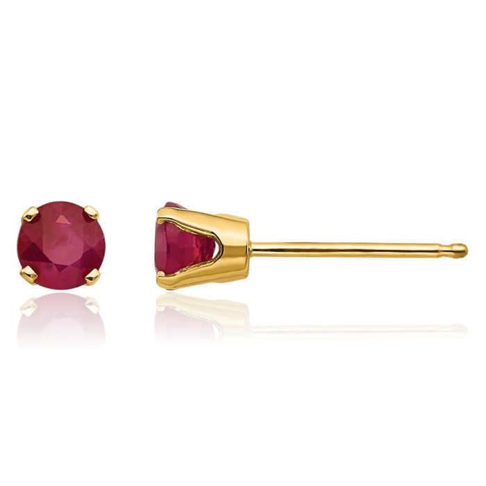 14K Solid Yellow Gold 4mm Red Ruby Studs Gemstone Solitaire Earrings July Birthstone Jewelry