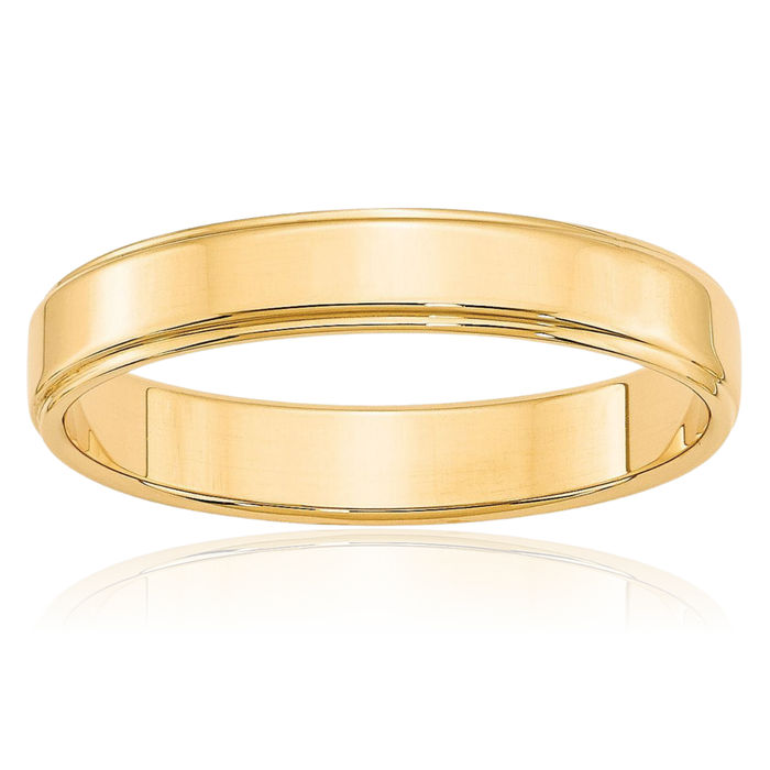 14K Solid Yellow Gold 4mm Step Edge Plain Classic Wedding Band Ring