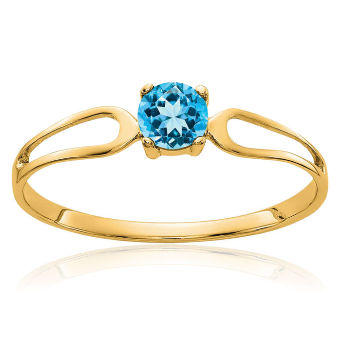 14K Solid Yellow Gold 4mm Swiss Blue Topaz Solitaire Ring Gemstone Band December Birthstone Jewelry