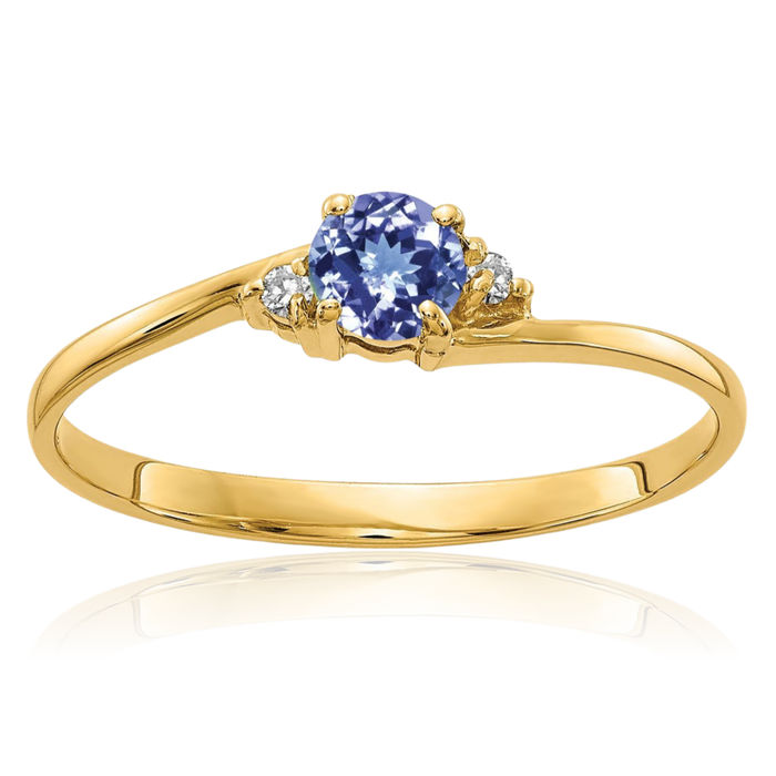 14K Solid Yellow Gold 4mm Blue Tanzanite Diamond Ring Gemstone Band