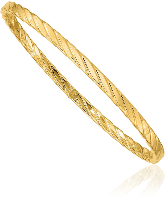 14K Solid Yellow Gold 4mm Twisted Slip On Bangle Bracelet