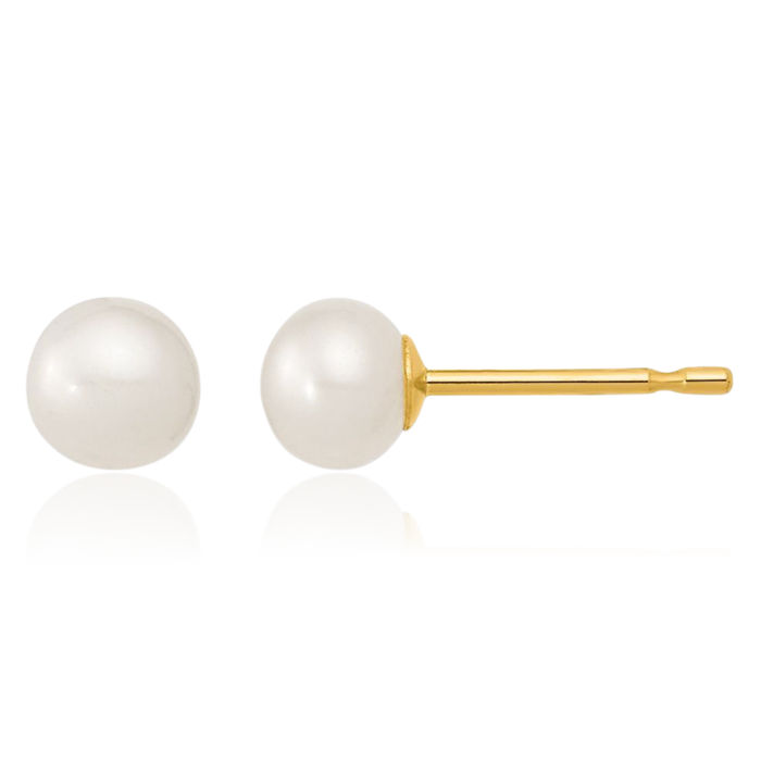 14K Solid Yellow Gold 4mm White Freshwater Cultured Pearl Bracelet Necklace Stud Earrings Set