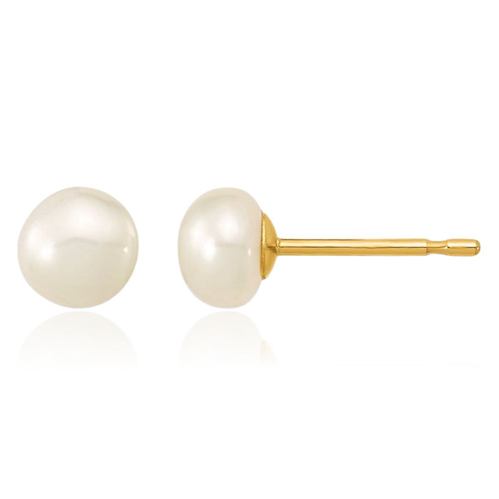 14K Solid Yellow Gold 4mm White Freshwater Cultured Pearl Necklace Bracelet Stud Earrings Set