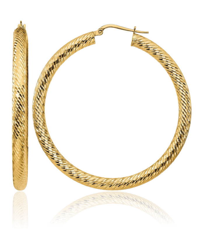 14K Solid Yellow Gold 4x50mm Round Large Hoop Earrings