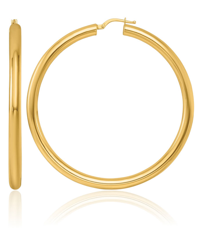 14K Solid Yellow Gold 4x58mm Round Tube Large Hoop Earrings