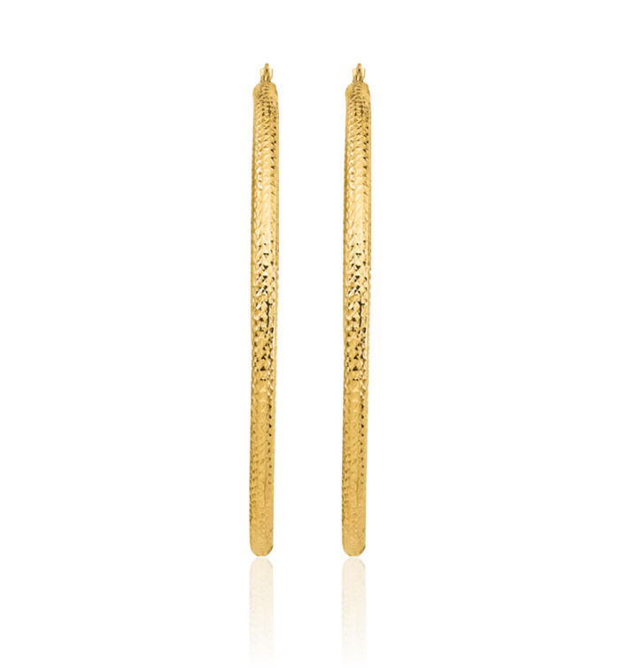 14K Solid Yellow Gold 4x80mm Round Tube Extra Large Hoop Earrings