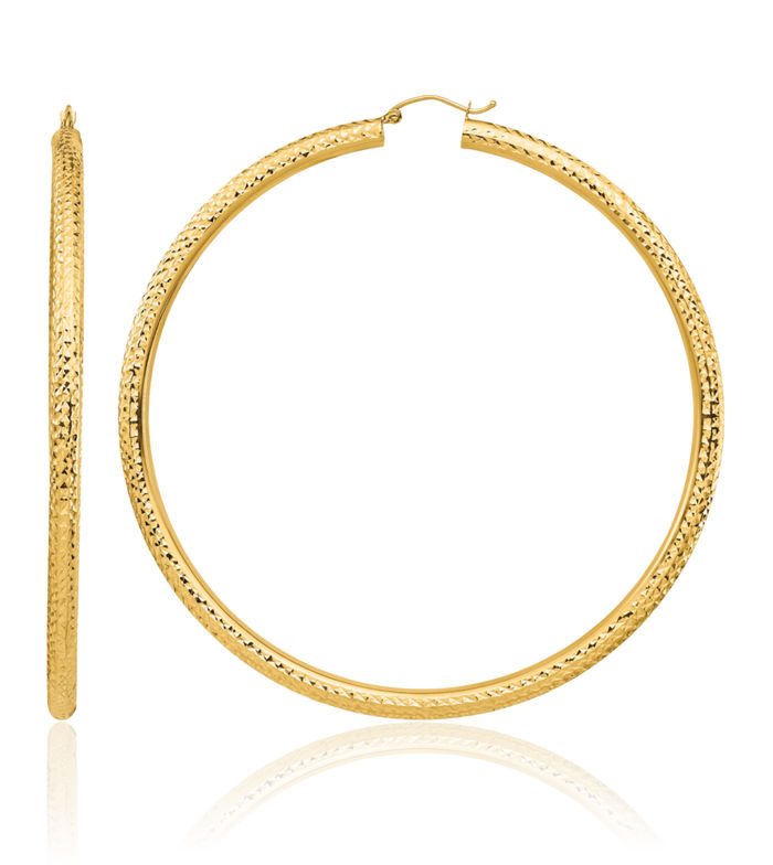 14K Solid Yellow Gold 4x80mm Round Tube Extra Large Hoop Earrings