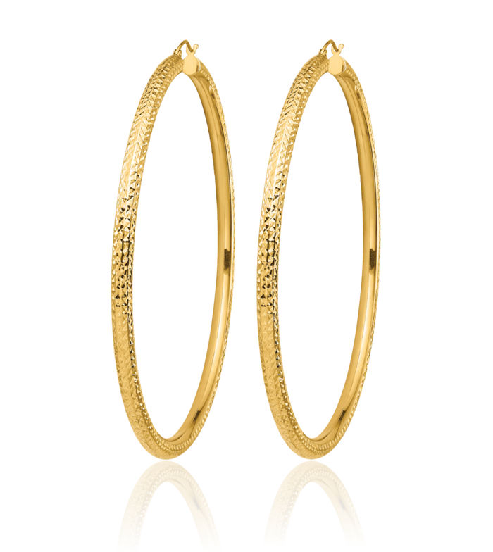 14K Solid Yellow Gold 4x80mm Round Tube Extra Large Hoop Earrings