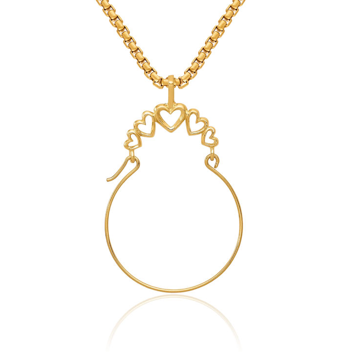 14K Solid Yellow Gold 5 Heart Necklace Love Pendant Charm Holder