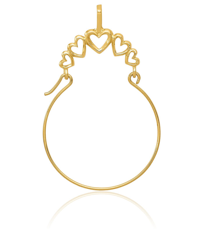14K Solid Yellow Gold 5 Heart Necklace Love Pendant Charm Holder