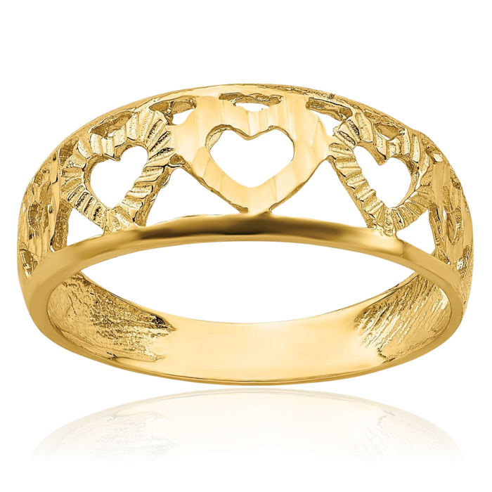 14K Solid Yellow Gold 5 Heart Ring Love Band