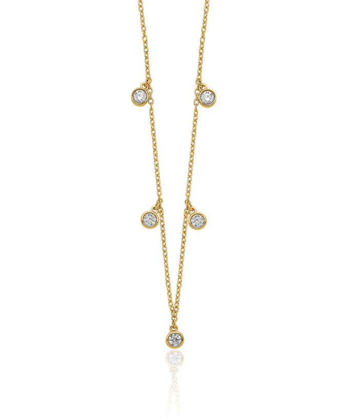 14K Solid Yellow Gold 5 Station Diamond Necklace Chain