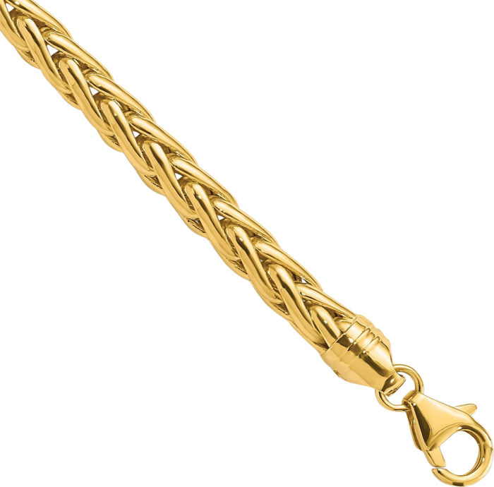 14K Solid Yellow Gold 5.1mm Spiga Wheat Link Chain Bracelet