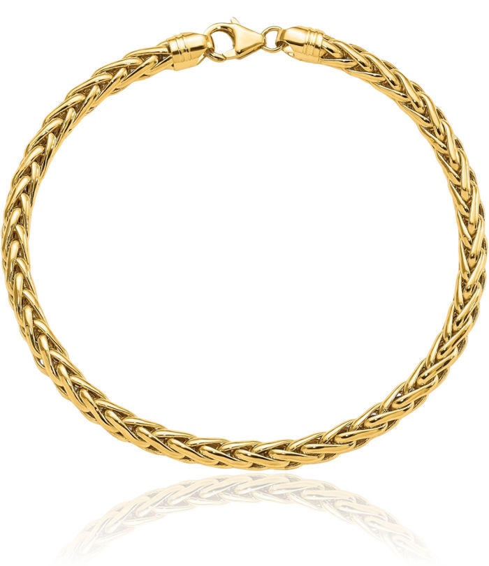 14K Solid Yellow Gold 5.1mm Spiga Wheat Link Chain Bracelet