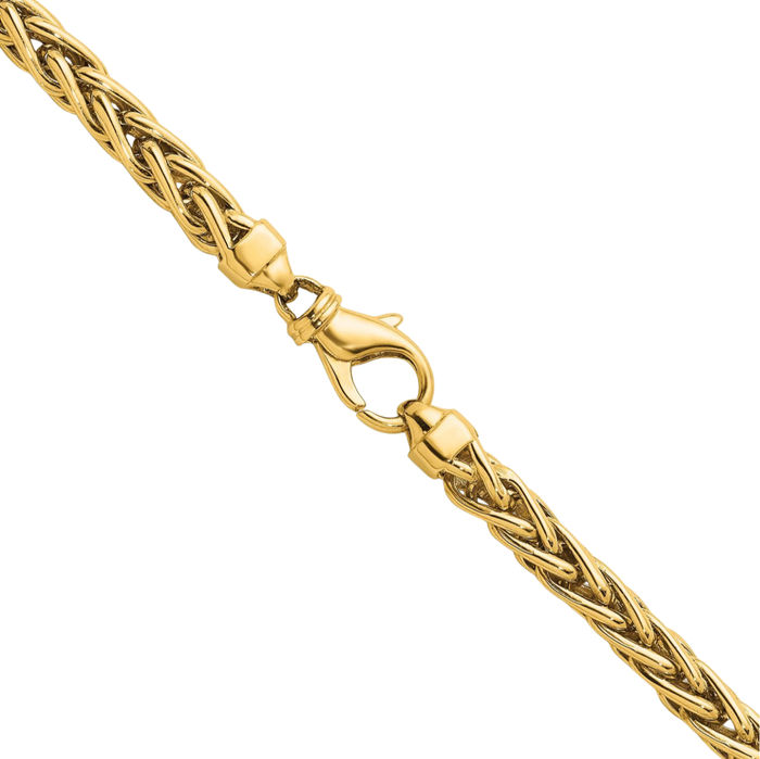 14K Solid Yellow Gold 5.1mm Spiga Wheat Link Chain Necklace