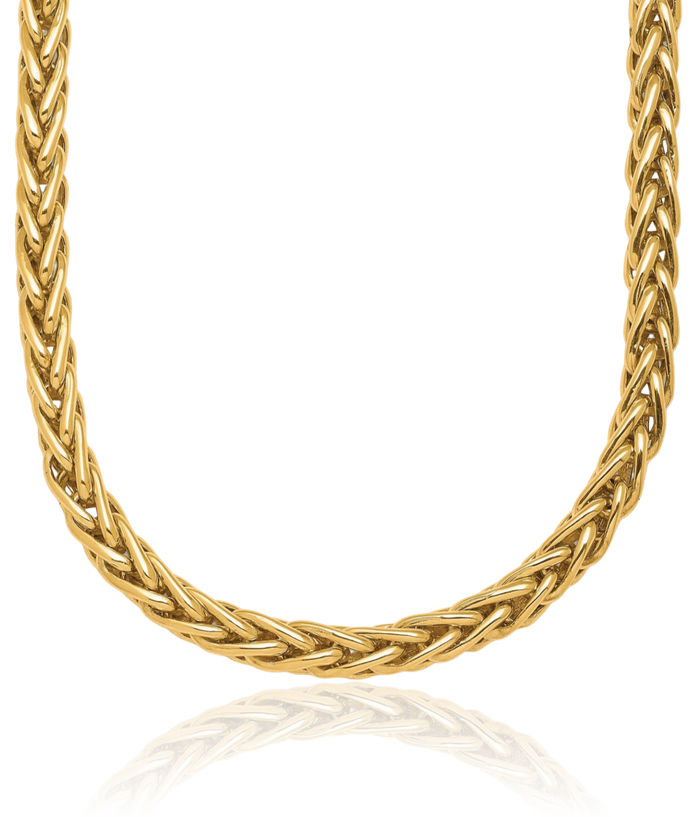 14K Solid Yellow Gold 5.1mm Spiga Wheat Link Chain Necklace