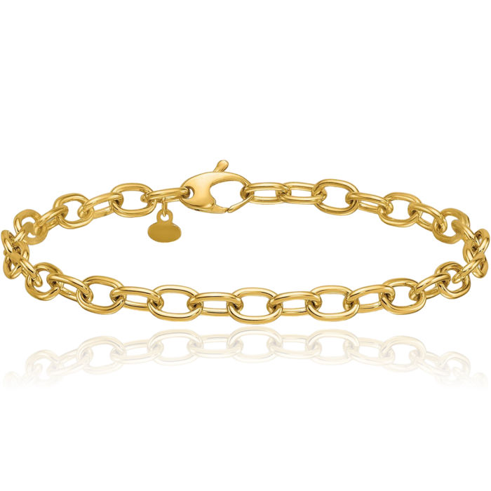 14K Solid Yellow Gold 5.25mm Cable Rolo Link Chain Bracelet