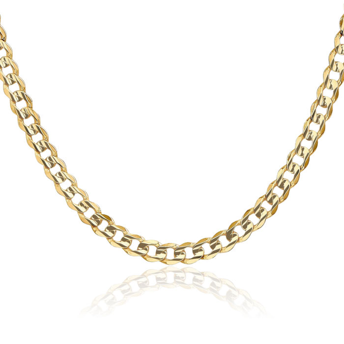 14K Solid Yellow Gold 5.25mm Concave Curb Link Chain Necklace