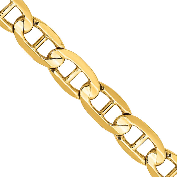 14K Solid Yellow Gold 5.25mm Concave Anchor Mariner Link Chain Necklace