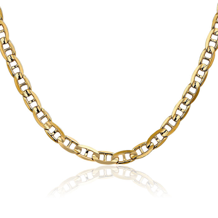 14K Solid Yellow Gold 5.25mm Concave Anchor Mariner Link Chain Necklace