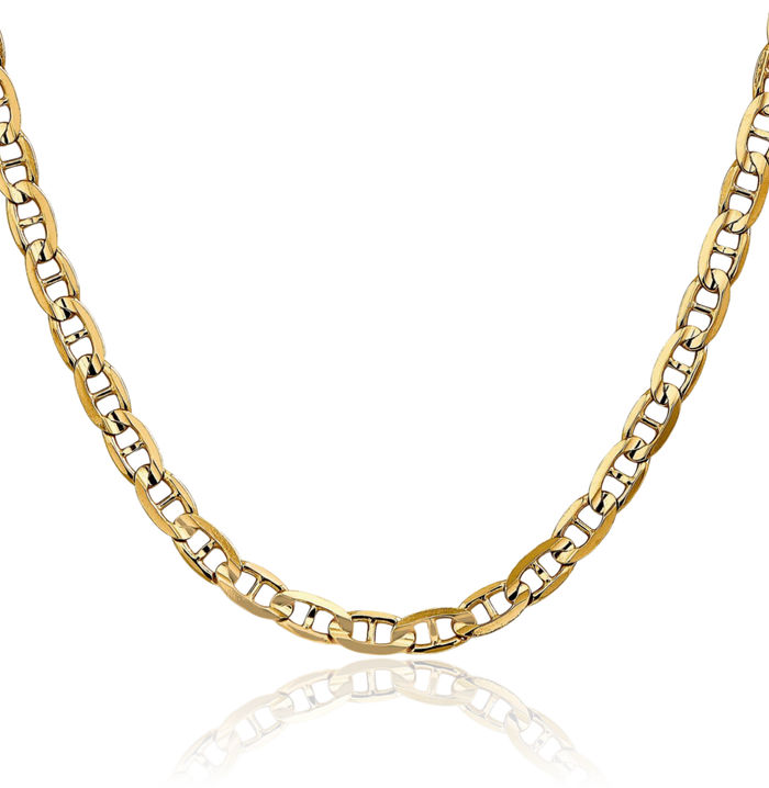 14K Solid Yellow Gold 5.25mm Concave Anchor Mariner Link Chain Necklace