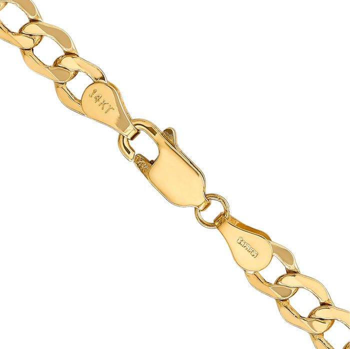 14K Solid Yellow Gold 5.25mm Curb Link Chain Necklace