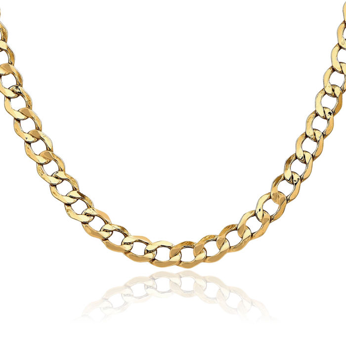 14K Solid Yellow Gold 5.25mm Curb Link Chain Necklace