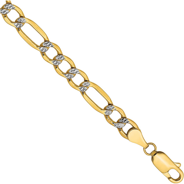 14K Solid Yellow Gold 5.25mm Figaro Link Chain Bracelet