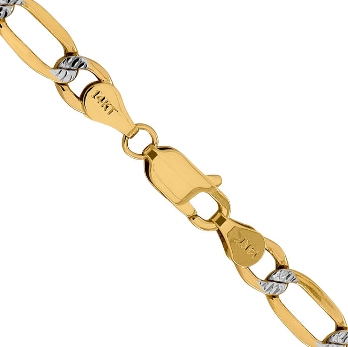 14K Solid Yellow Gold 5.25mm Figaro Link Chain Necklace