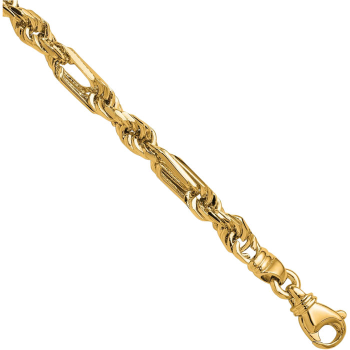 14K Solid Yellow Gold 5.25mm Figaro Link Rope Chain Bracelet