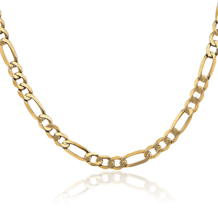 14K Solid Yellow Gold 5.25mm Figaro Link Chain Necklace