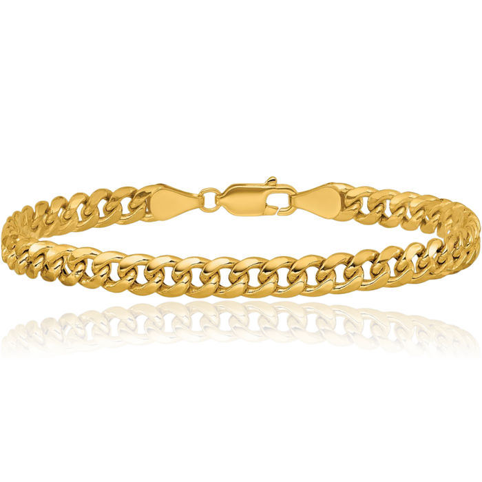 14K Solid Yellow Gold 5.25mm Miami Cuban Curb Link Chain Bracelet