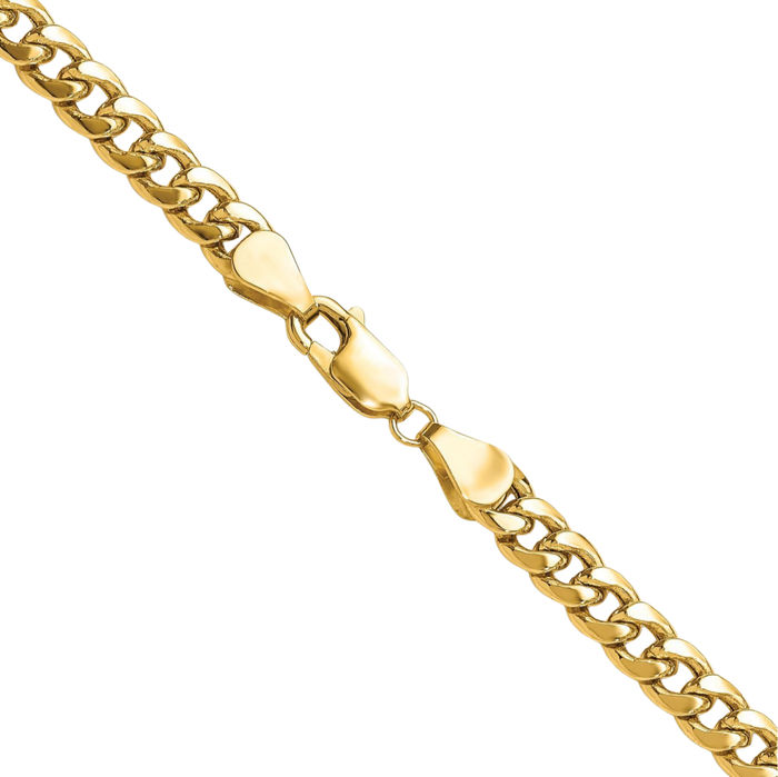 14K Solid Yellow Gold 5.25mm Miami Cuban Curb Link Chain Necklace