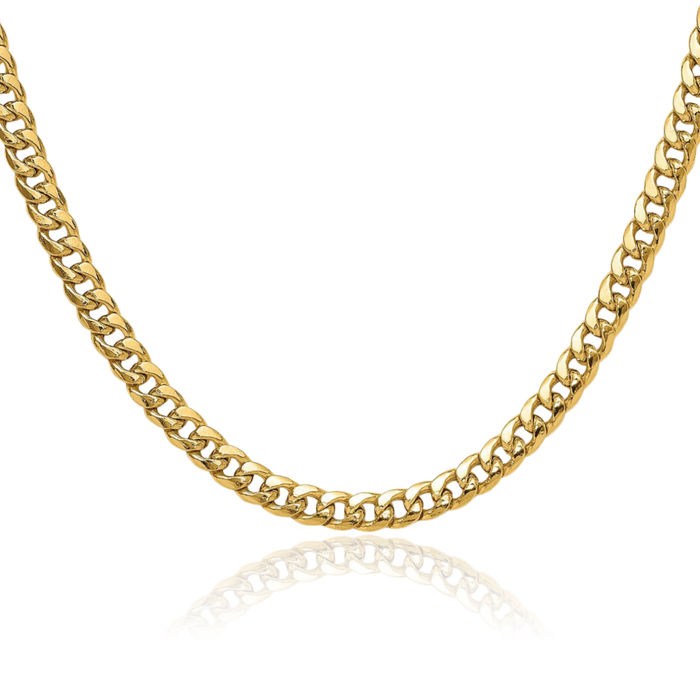 14K Solid Yellow Gold 5.25mm Miami Cuban Curb Link Chain Necklace