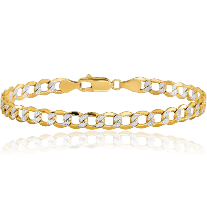 14K Solid Yellow Gold 5.2mm Curb Link Chain Bracelet