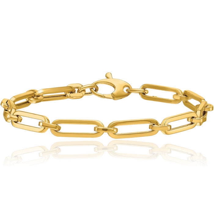 14K Solid Yellow Gold 5.3mm Paperclip Cable Rolo Link Chain Bracelet