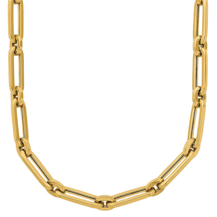 14K Solid Yellow Gold 5.3mm Paperclip Link Necklace Chain