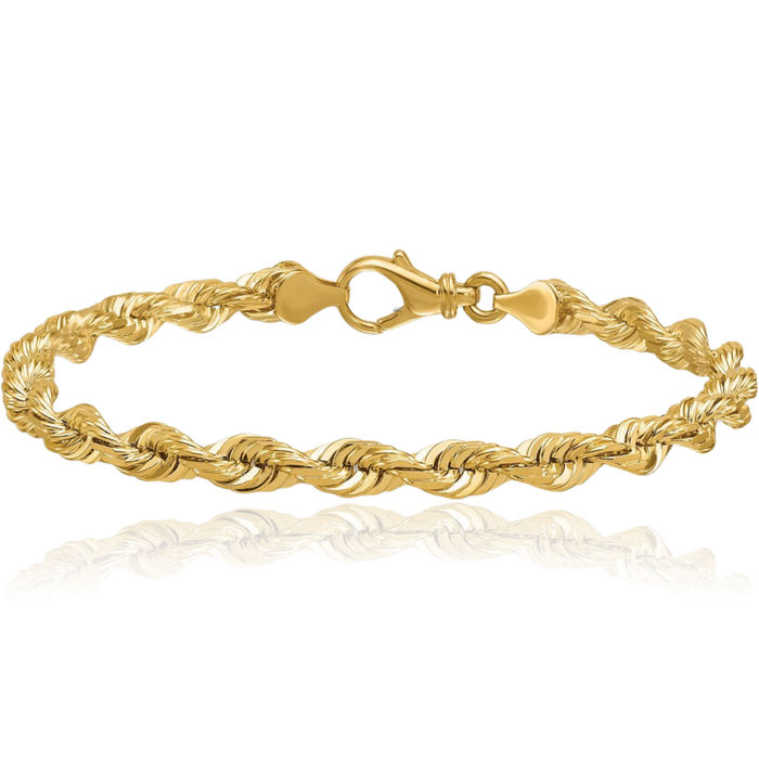 14K Solid Yellow Gold 5.3mm Rope Chain Bracelet