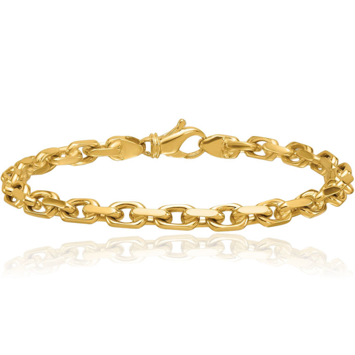 14K Solid Yellow Gold 5.4mm Edge Cable Rolo Link Chain Bracelet