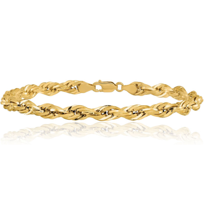 14K Solid Yellow Gold 5.4mm Rope Chain Bracelet