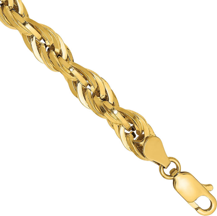 14K Solid Yellow Gold 5.4mm Rope Chain Bracelet