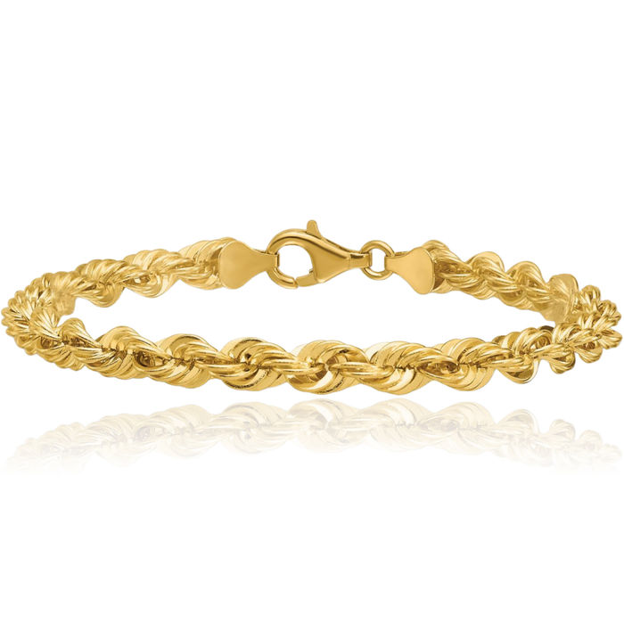 14K Solid Yellow Gold 5.4mm Rope Chain Bracelet