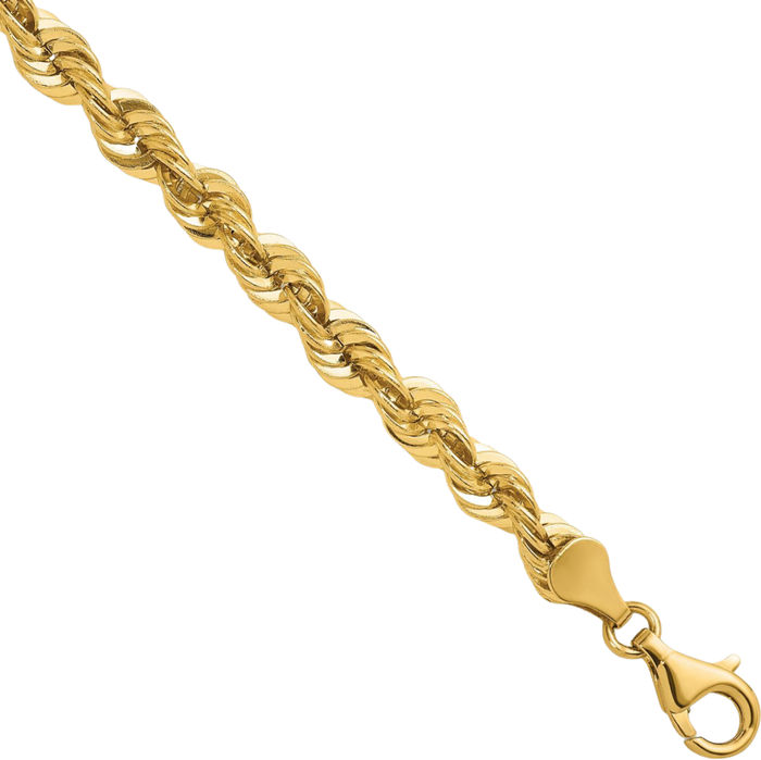 14K Solid Yellow Gold 5.4mm Rope Chain Bracelet