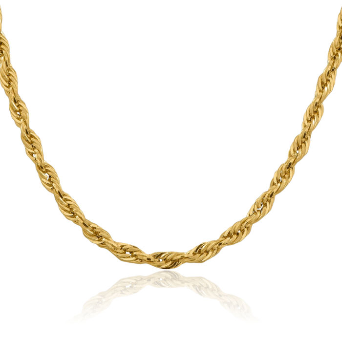 14K Solid Yellow Gold 5.4mm Rope Chain Twisted Link Necklace