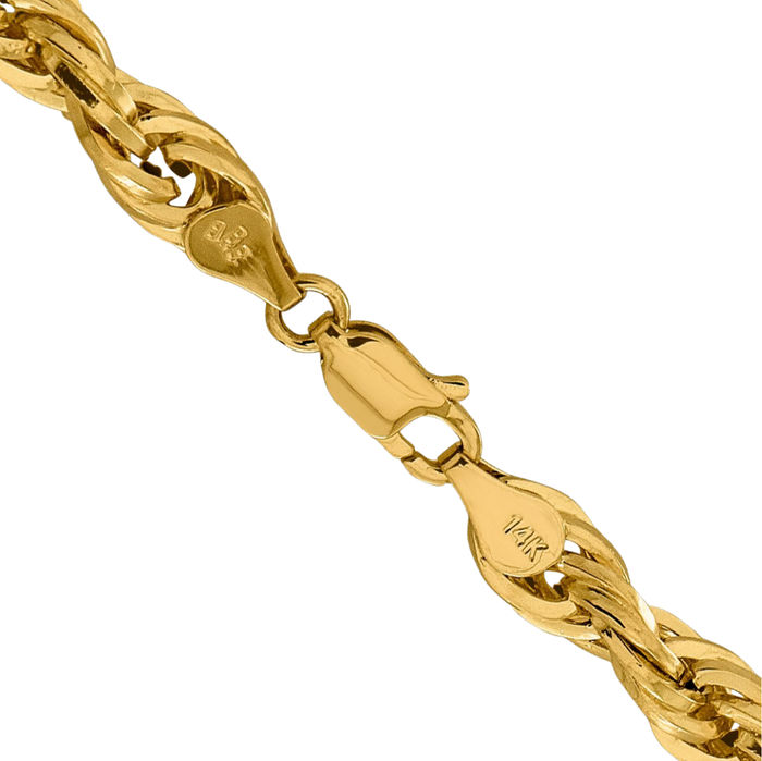 14K Solid Yellow Gold 5.4mm Rope Chain Twisted Link Necklace