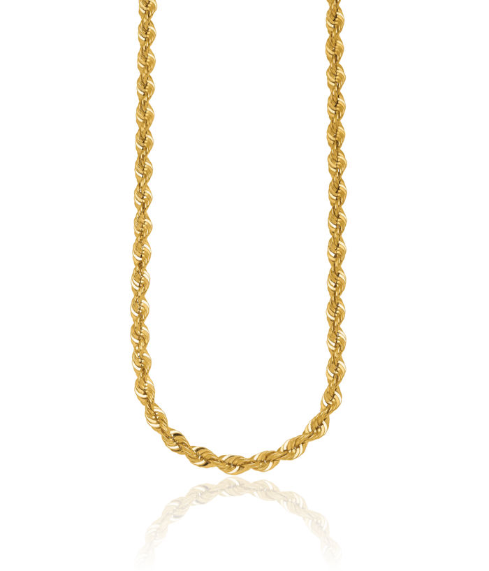 14K Solid Yellow Gold 5.4mm Rope Chain Twisted Link Necklace