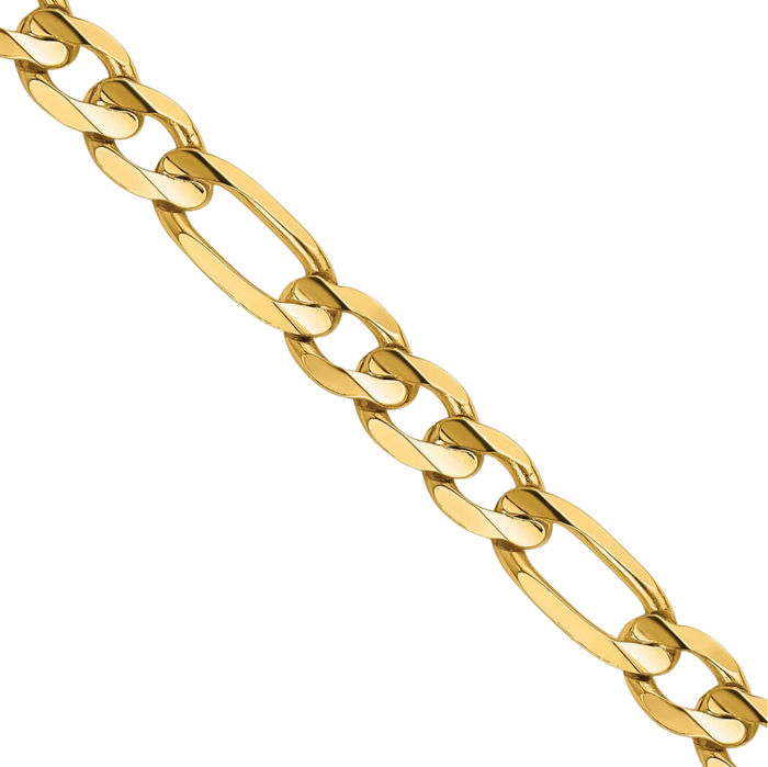 14K Solid Yellow Gold 5.5mm Concave Figaro Link Chain Necklace